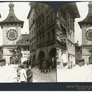 SWITZERLAND: BERNE, c1908. The famous clock tower, Berne, Switzerland. Stereograph