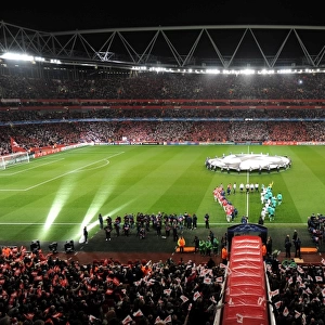 The Arsenal and Barcelona team walk out before the match. Arsenal 2: 1 Barcelona