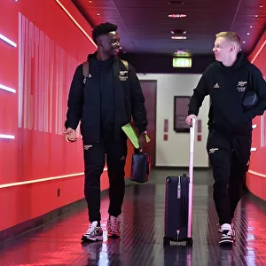 Arsenal Duo Saka and Zinchenko Arrive at Emirates Stadium Ahead of Arsenal vs Crystal Palace (2022-23)