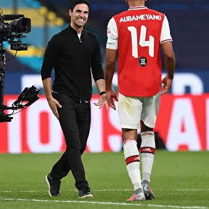 Arsenal's Mikel Arteta and Pierre-Emerick Aubameyang Celebrate FA Cup Semi-Final Victory over Manchester City