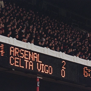 The scoreboard. Arsenal v Celta Vigo. UEFA Champions League