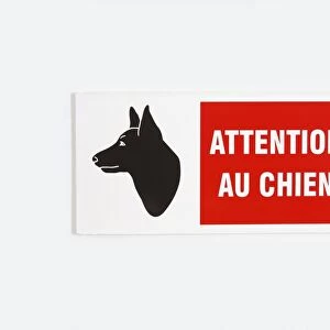 Attention to the dog sign in French, close-up