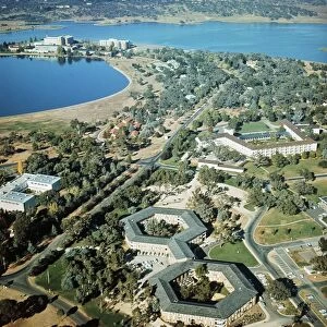 Australia, Canberra, Aerial view of National University