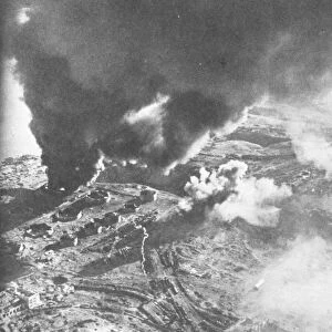 Battle of Stalingrad - Aerial view of fuel stores on fire. The Battle of Stalingrad between Germany