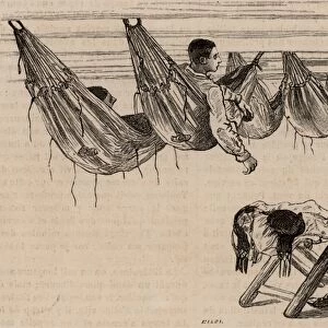 Cadets at the Ecole Navale, the French Naval Academy in their hammocks in which they slept
