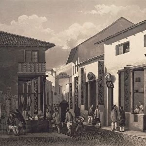 China, Street in Canton by Cyrille Laplace From Journey, engraving, 1830