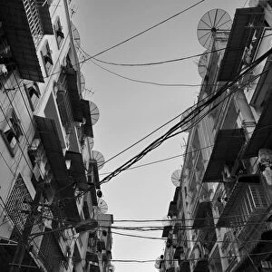 Downtown Yangon street with satellite dishes 2