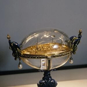 Faberge egg with a model of the imperial yacht, shtandart, 1909