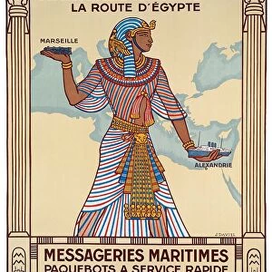 France / Egypt: Advertising poster for Marseille-Alexandrie - La Route d'Egypte'(Marseilles to Alexandria - the Way to Egypt'. Messageries Maritimes and Chemins de Fer PLM. J. Daviel, Paris, 1927)