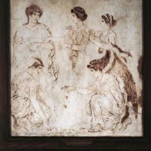 Italy, Campania, Ercolano, Astragalus players (also known as Dice players), monochrome painting on marble