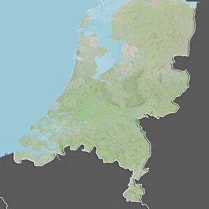 Netherlands, Relief Map With Border and Mask
