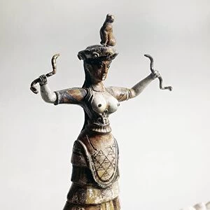 Statue of Goddess of snakes, from sanctuary of Knossos, Crete, Greece