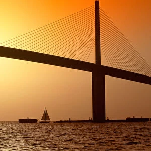 Sunshine Bridge at Tampa Bay and St. Petersburg, Florida at sunset