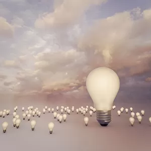 One large bright light bulb idea among smaller ones