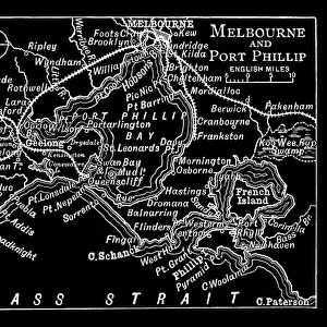 Old engraved map of Melbourne and Port Phillip