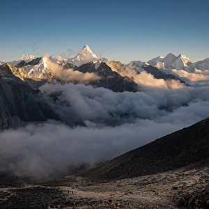 Ama Dablam mountain peak with sea of mist, Everest region