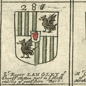Coat of arms copperplate 17th century Langley and Blackett