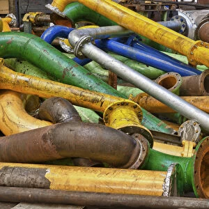 Different coloured tubes and pipes in the 3 Maj shipyard in Rijeka, Croatia, Europe