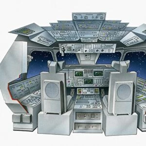 Illustration of the flight deck of a space shuttle