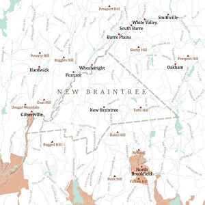 MA Worcester New Braintree Vector Road Map