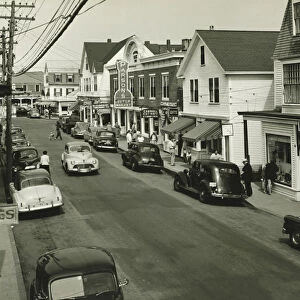 Main street in Massachusetts, (B&W), (Elevated view)