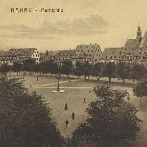 Market place of Hanau, Hesse, Germany, postcard with text, view around ca 1910, historical, digital reproduction of a historical postcard, public domain, from that time, exact date unknown