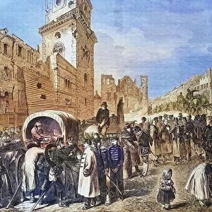On market square in Diedenhofen, after the capitulation, illustrated war history, German, French war 1870-1871, Germany, France