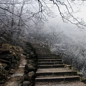 Mysterious steps in frosty mountains, China