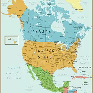 North America Map. Vintage Map with United States, Canada, Mexico and rivers