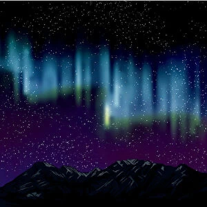 Northern Lights Over Mountains Background With Stars