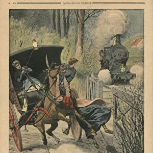 Act of bravery of a level-crossing keeper, illustration from Le Petit Journal