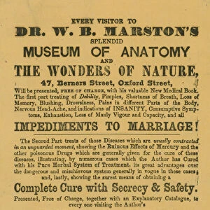 Advert for Dr W B Marstons Museum of Anatomy and the Wonders of Nature (engraving)