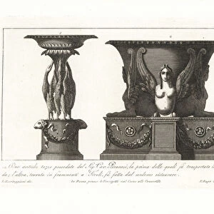 Two ancient Roman cups or tazza owned by the artist Piranesi. 1802 (engraving)