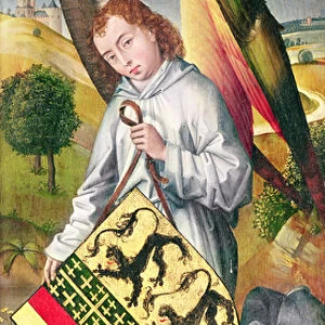 Angel holding a shield with the heraldic arms of de Chaugy and Montagu families with
