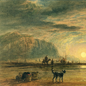 Beach Scene - Sunrise, c. 1820 (w / c & pen over graphite on paper)