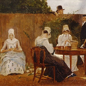 The Chalon Family in their London Town Garden, early 1800s (oil on Academy board)