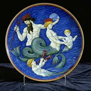 Charger, with crowned Triton, mermaid and mermen (ceramic)
