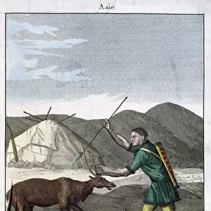 A Chukchi Shaman Consulting the Oracle, 1811 (coloured engraving)