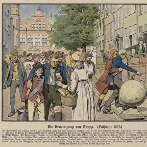 Civilians helping Prussian wounded during the defence of Danzig, Spring 1807 (colour litho)