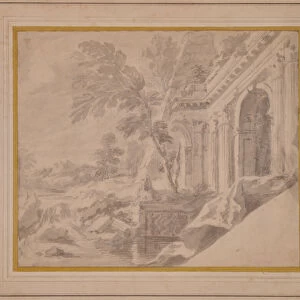 Classical Landscape with Sphinx and ruins, 1700-34 (Chalk, Watercolour)