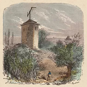 Claude Chappes telegraph system, France (coloured engraving)