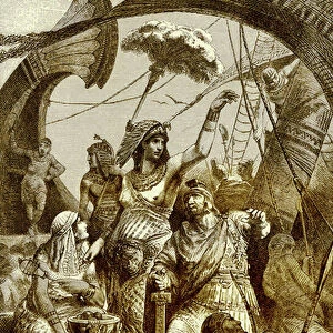 Cleopatra at the Battle of Actium, illustration from The Illustrated History of the World, published c. 1880 (digitally enhanced image) Cleopatra VII (69-30 BC), last Pharaoh of Ancient Egypt; Battle of Actium, 31 BC