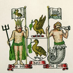 Coat of arms of Liverpool, England, 1907 (engraving)