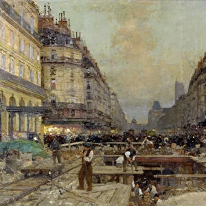 The Construction of the Metro, 1900 (oil on canvas)
