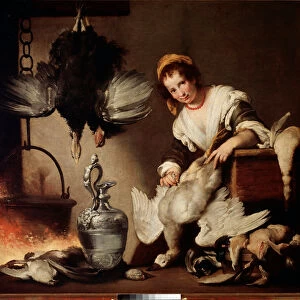 The cook Woman plumbing ducks. Painting by Bernardo Strozzi (1581-1644