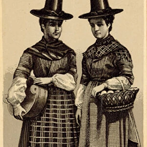 Costumes of Wales: Welsh Peasant Girls (litho)