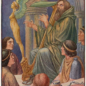 The Dagda would take his harp and strike a few chords (colour litho)