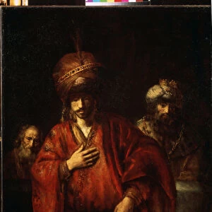 David et Uriah, Haman (Aman) Reconnait son destin "Urie le Hittite (ou Ourias le Hittite) soldat du roi David. Peinture de Harmenszoon van Rijn dit Rembrandt (1606-1669), 1665. Huile sur toile. Dim