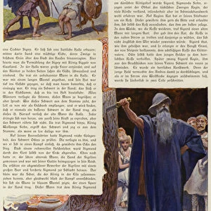 Death of Sigmund, and Odin in the Hall of King Volsung (colour litho)