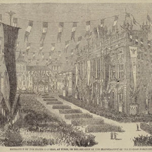 Decoration of the Piazza Castello, at Turin, on the Occasion of the Inauguration of the Italian Parliament (engraving)